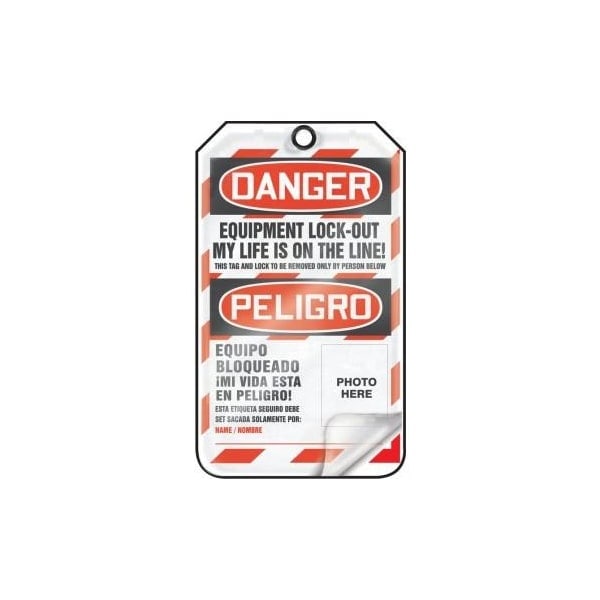 Accuform Safety Tags, DANGER EQUIPMENT LOCK-OUT MY LIFE IS ON THE LINE!, Bilingual Spanish, 5.75x3.25in, 5PK TSP107LCM - main